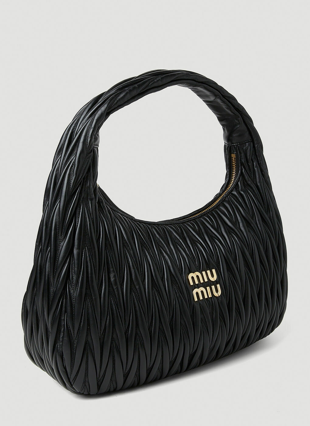 Miu Wander Leather Shoulder Bag in Black - Miu Miu