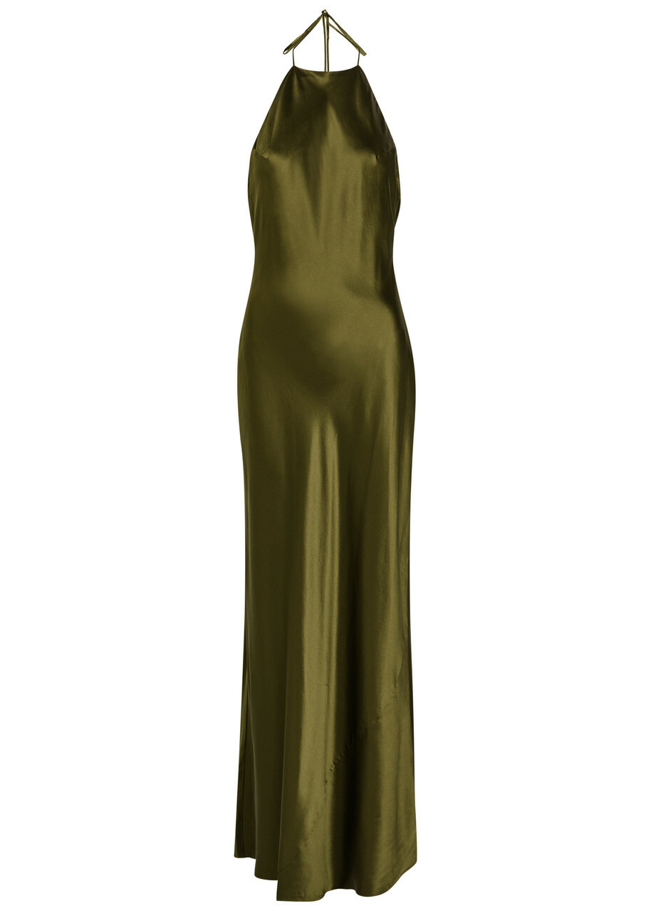 Reformation Jeany Halterneck Silk Maxi Dress Dark Green