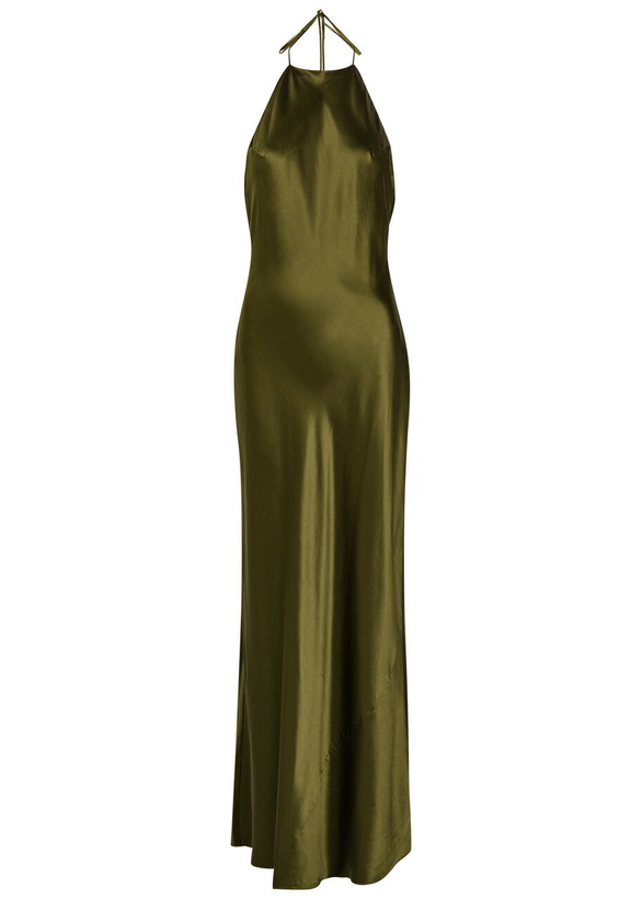 Photo: Reformation Jeany Halterneck Silk Maxi Dress Dark Green