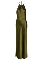 Reformation Jeany Halterneck Silk Maxi Dress Dark Green