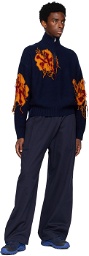 WYNN HAMLYN Orange & Navy Reverse Intarsia Sweater