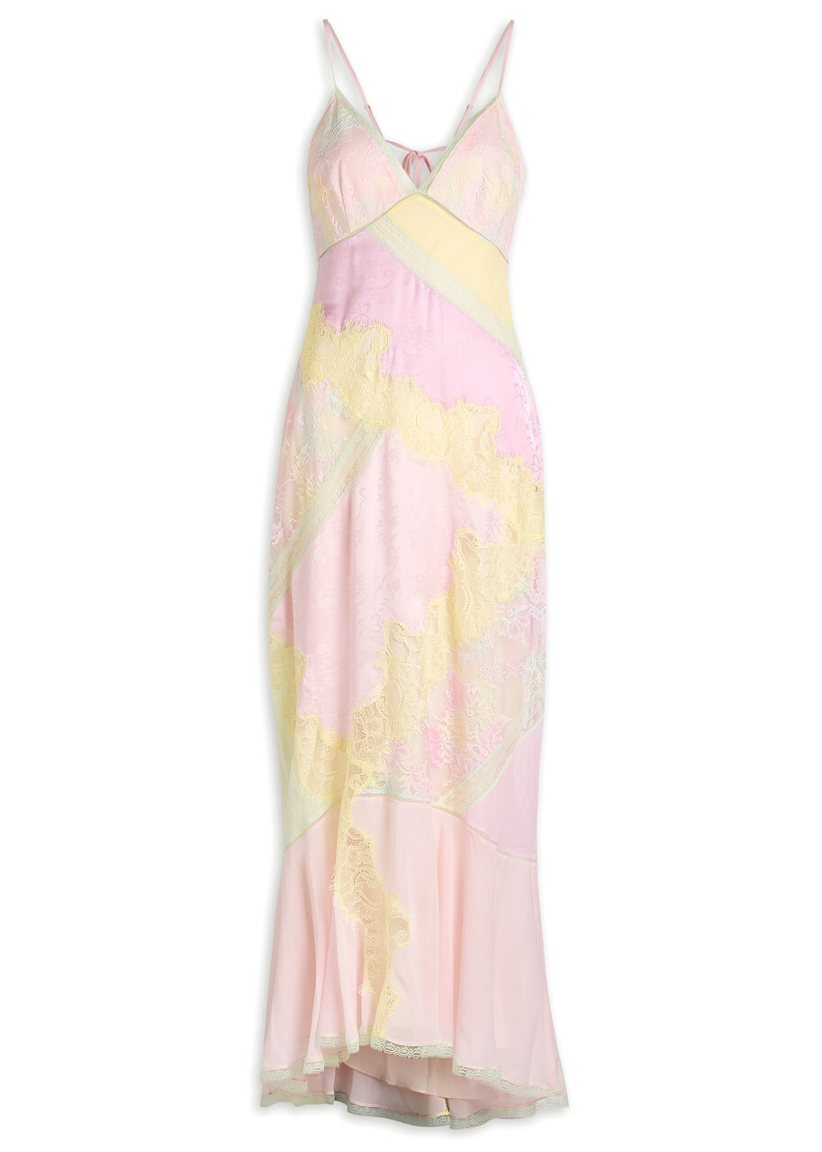 Loveshackfancy Bancila Lace Patchwork Chiffon Maxi Dress Pink