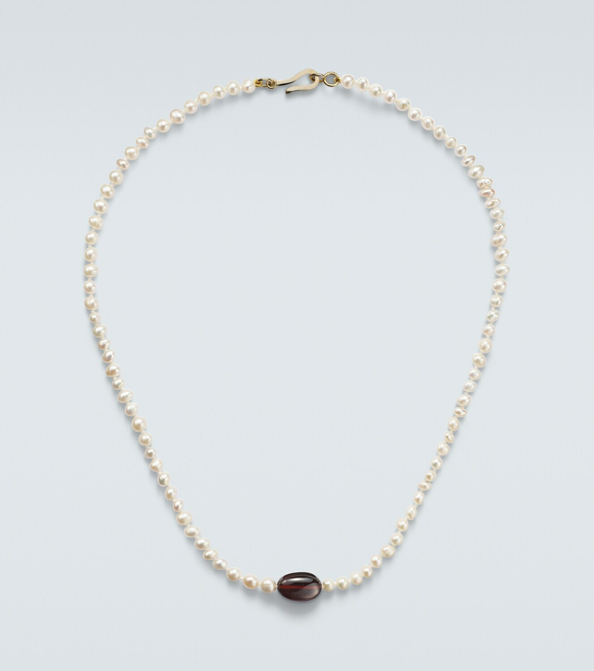 Ileana Makri 9kt gold (375/1000) beaded necklace with freshwater pearls and hessonite