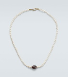 Ileana Makri 9kt gold (375/1000) beaded necklace with freshwater pearls and hessonite