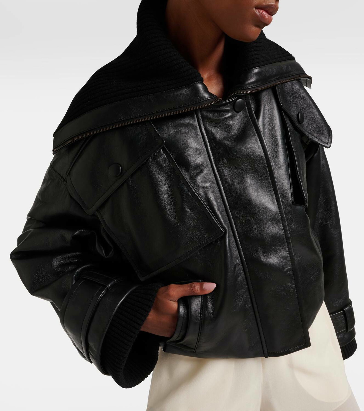 Chloé Cropped leather bomber jacket Chloe Chloé Cropped leather bomber jacket Chloe