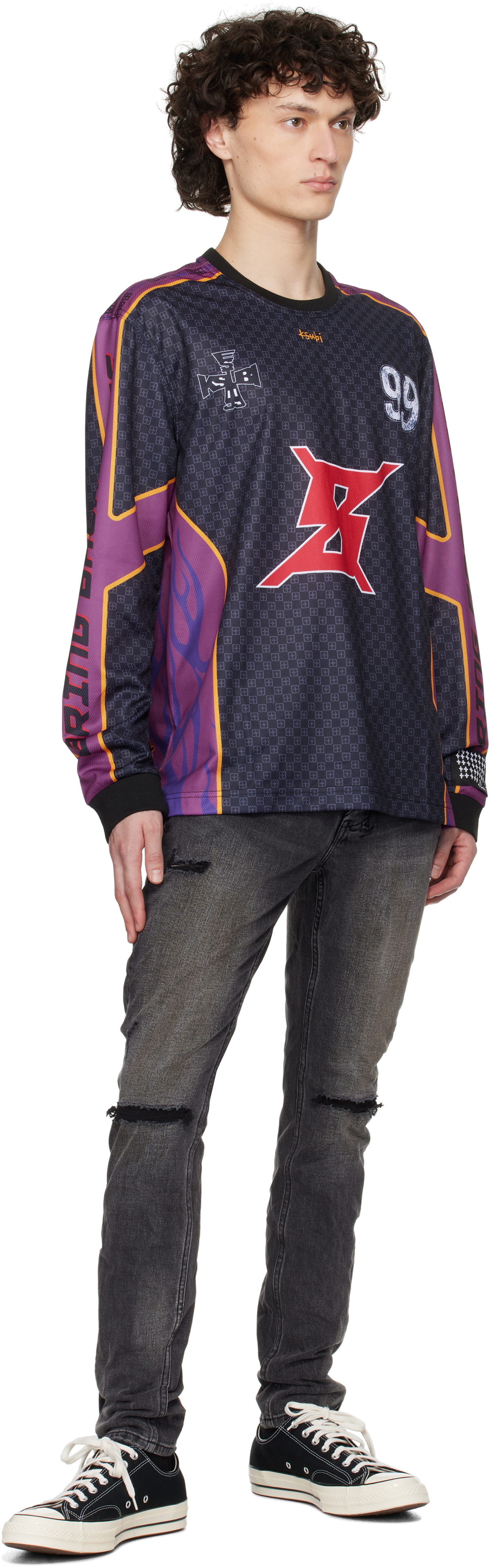 【 KSUBI 】Moto Jersey モト ジャージ スウェット Ksubi Black & Purple Stinger LS Moto Jersey Ksubi