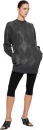 Alexander Wang Gray Long Sleeve Crewneck Crystal Argyle Hotfix Minidress