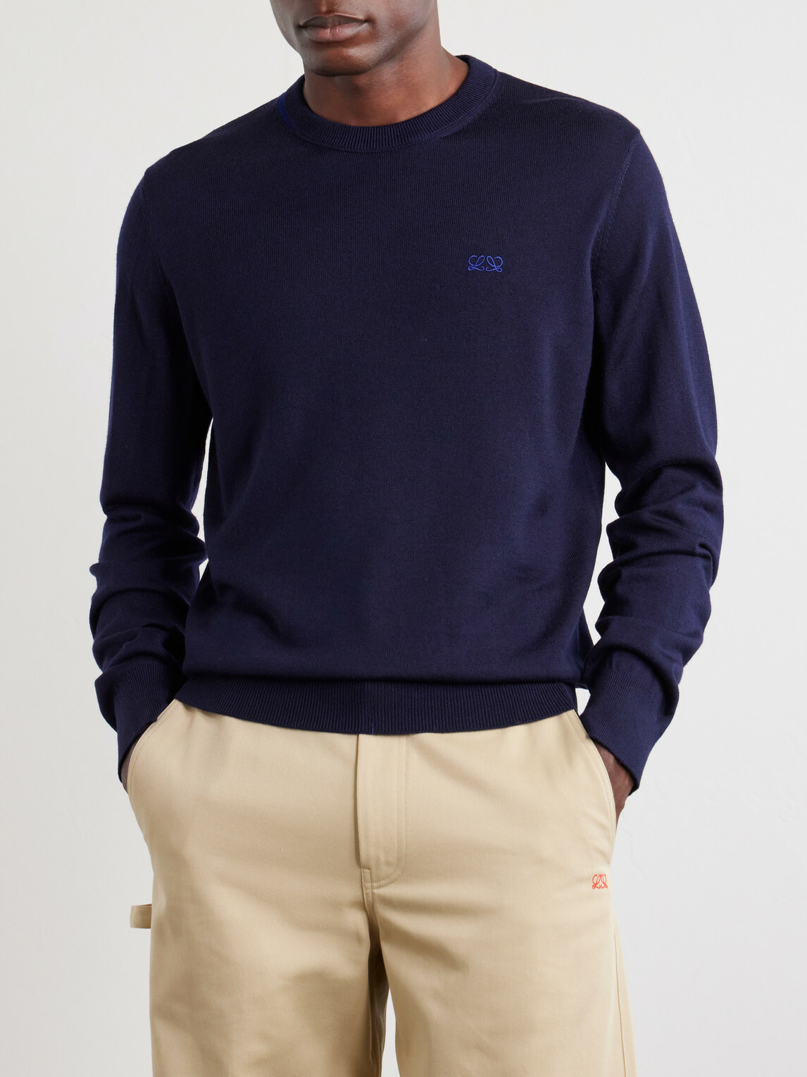 LOEWE - Anagram-Embroidered Wool-Blend Sweater - Blue
