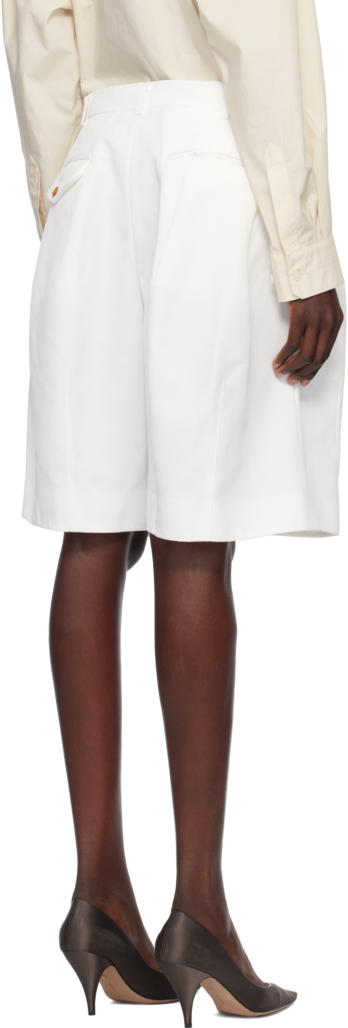 Black Comme des Garçons White Polyester Twill Shorts