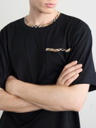 Burberry - Logo-Embroidered Checked Cotton-Jersey T-Shirt - Black