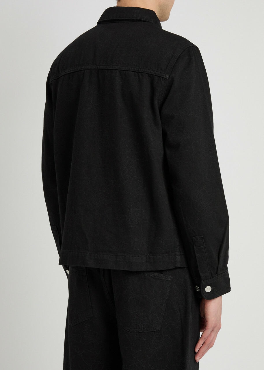 Les Deux Layton Subtle Flower Print Denim Jacket Black