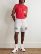 Cherry Los Angeles - Straight-Leg Appliquéd Cotton-Jersey Drawstring Shorts - Gray