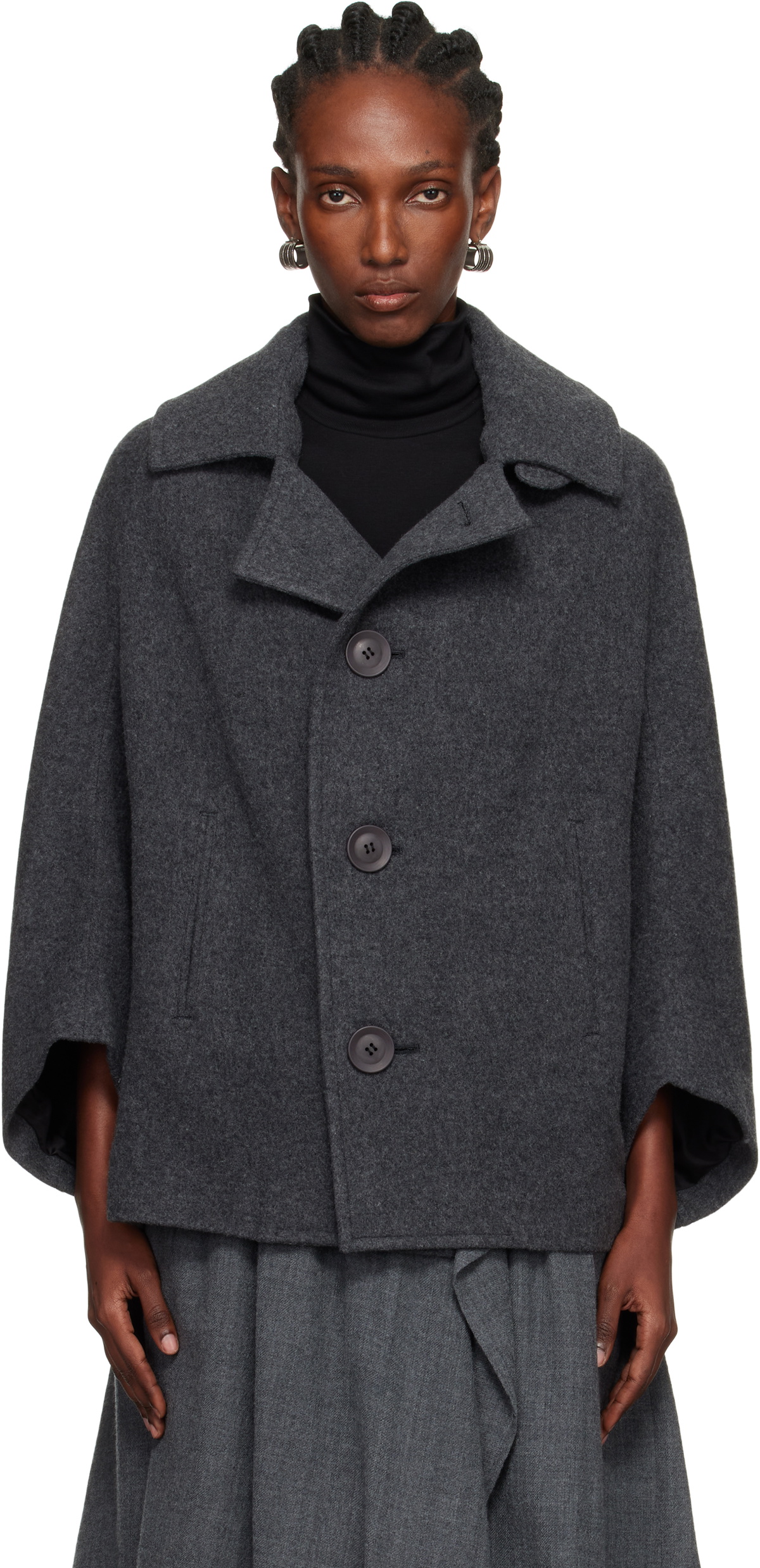 Y's Gray U-Irregular Short Sleeve Coat