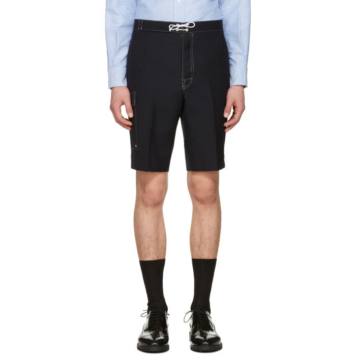 Photo: Thom Browne Navy Constructed Square Pocket Shorts