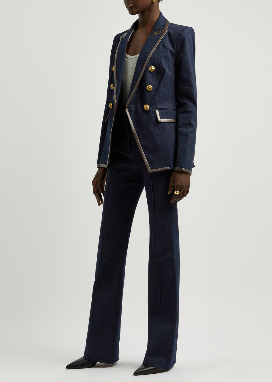 Veronica Beard Gracie Belted Chambray Trousers Navy