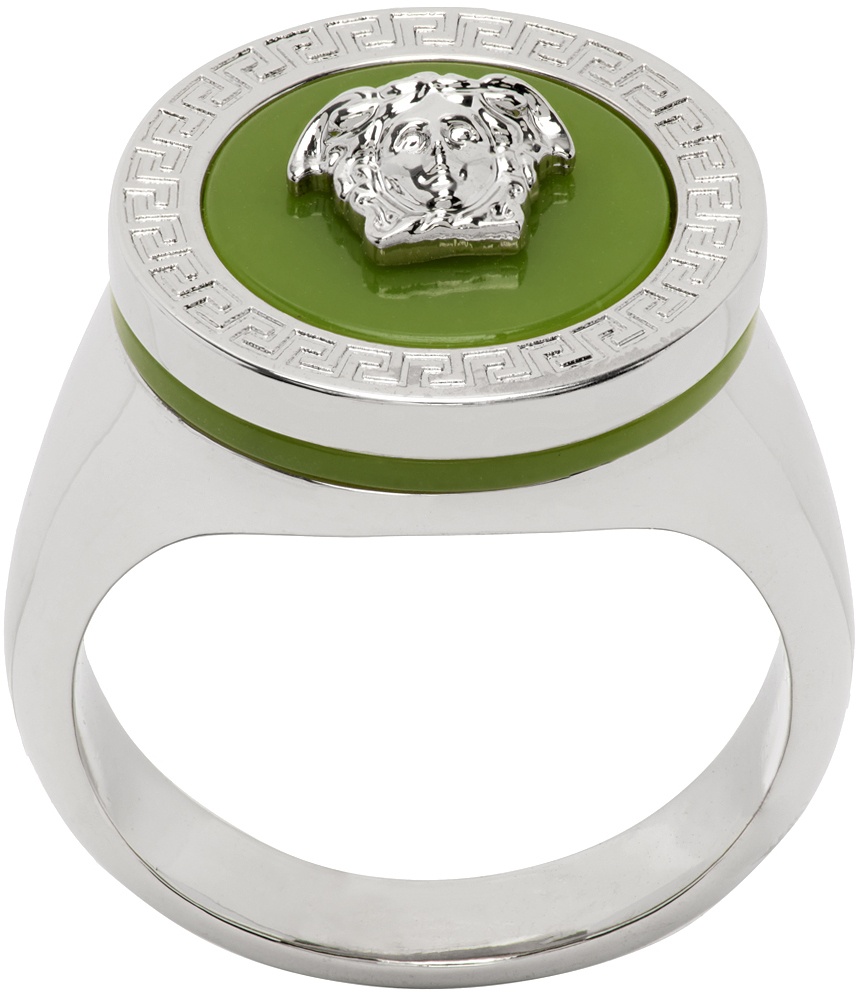 Versace Silver & Green Medusa Ring