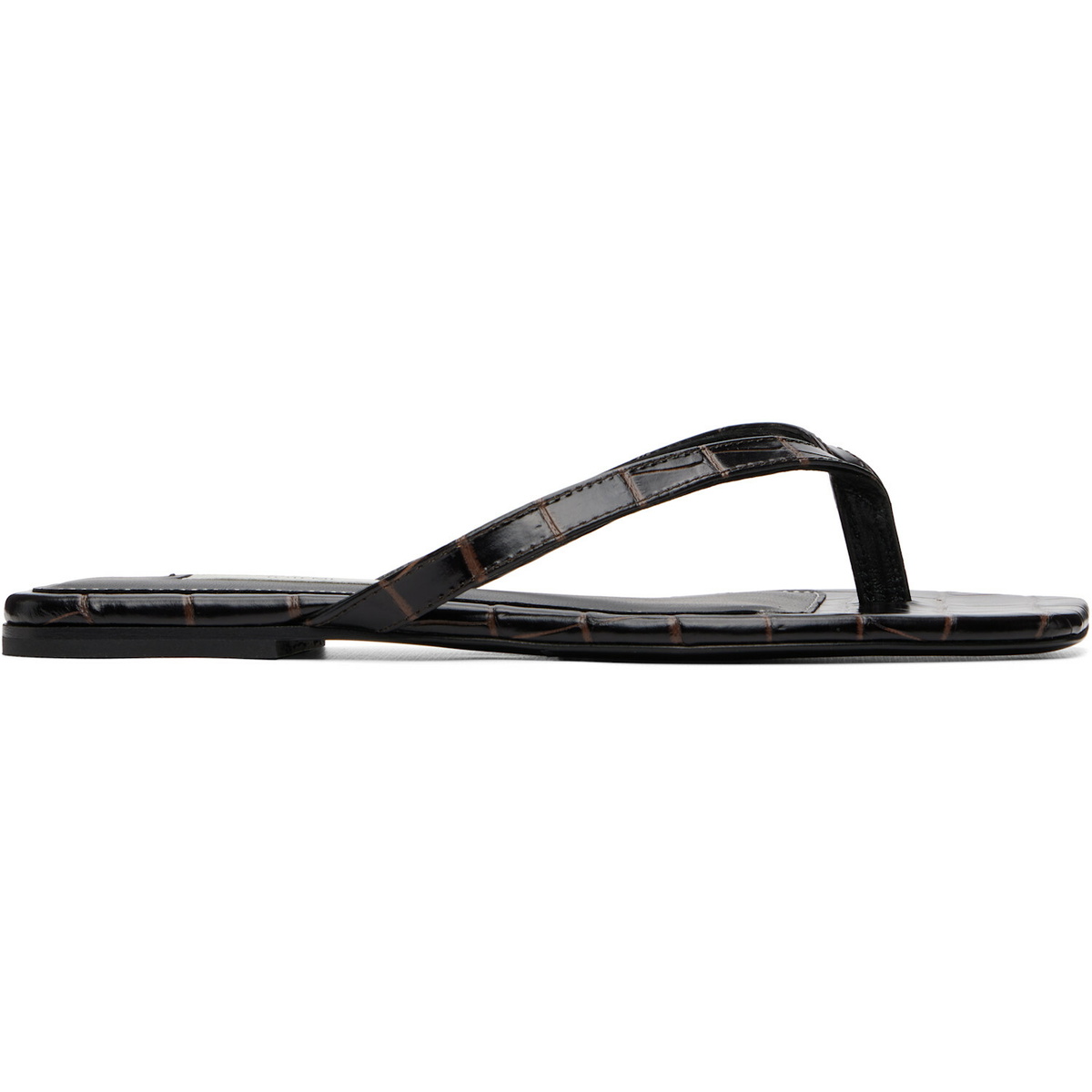 TOTEME Brown Croco-Embossed Flip-Flops