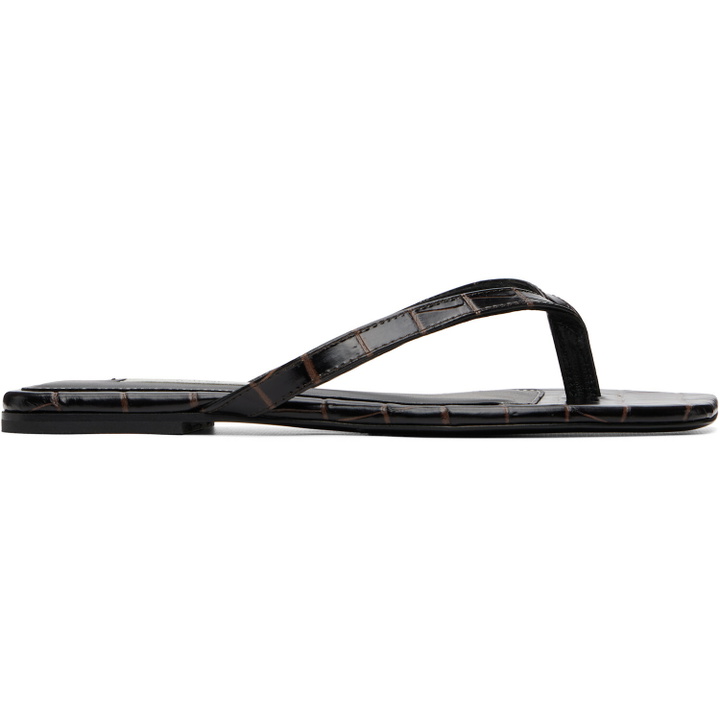 Photo: TOTEME Brown Croco-Embossed Flip-Flops