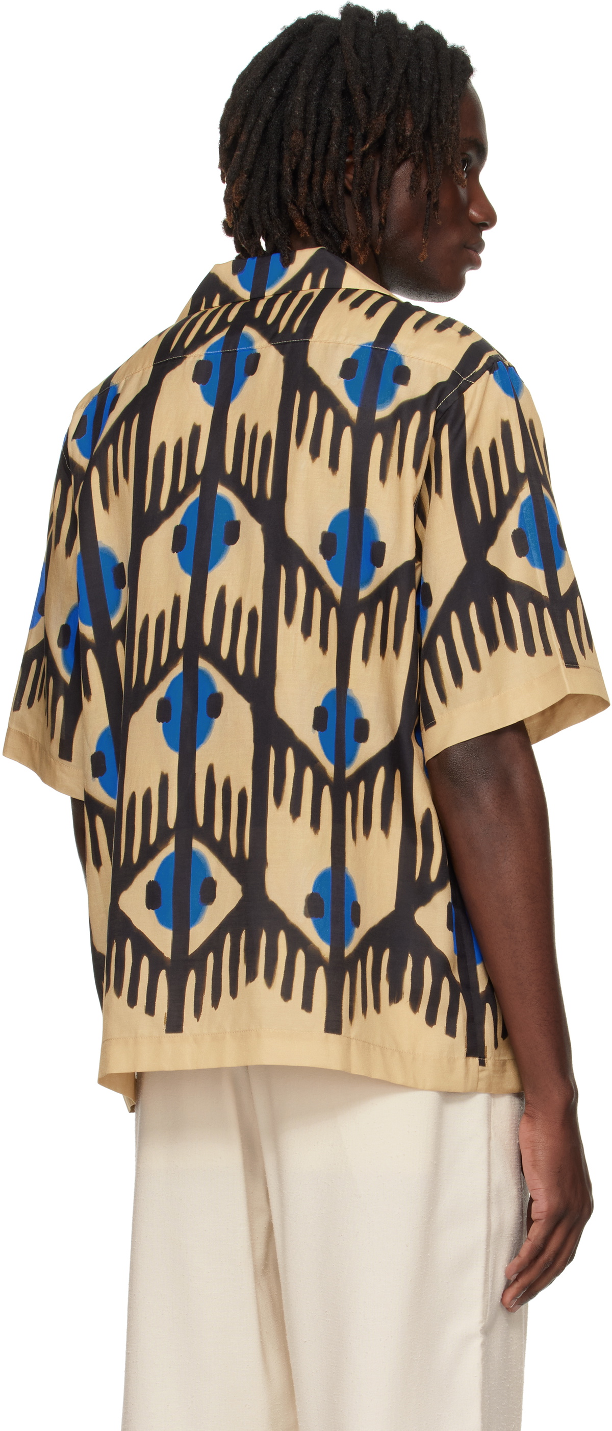 COMMAS Multicolor Geometric Print Silk Camp Collar Shirt