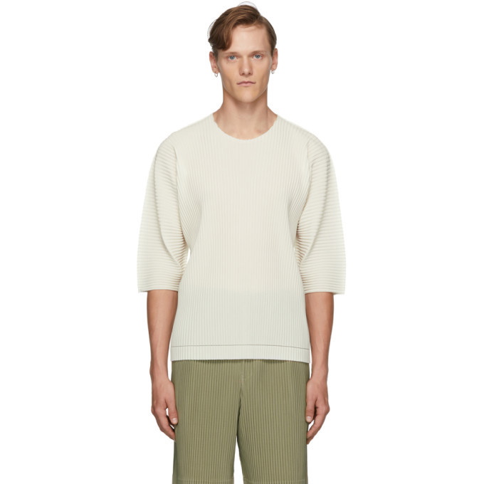 Photo: Homme Plisse Issey Miyake Off-White A-Poc Pleats Three-Quarter Sleeve T-Shirt