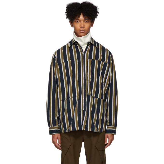 Photo: Nanamica Navy and Yellow Striped Front Zip Shirt