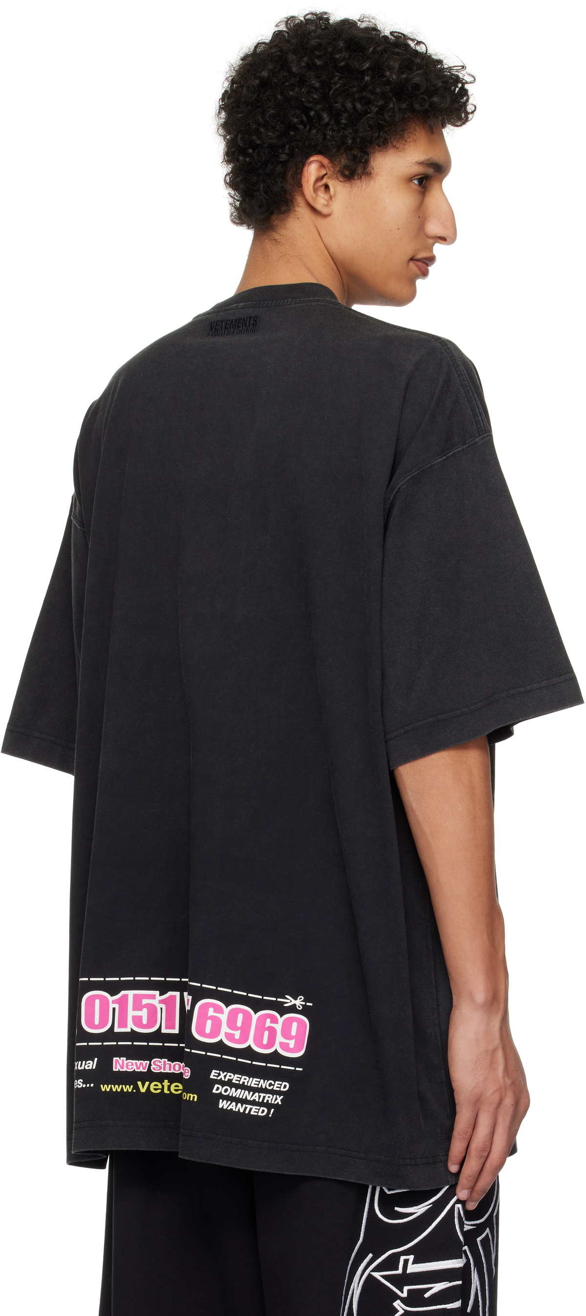 VETEMENTS Black Oversized 'Dominatrix Hotline' T-shirt Vetements