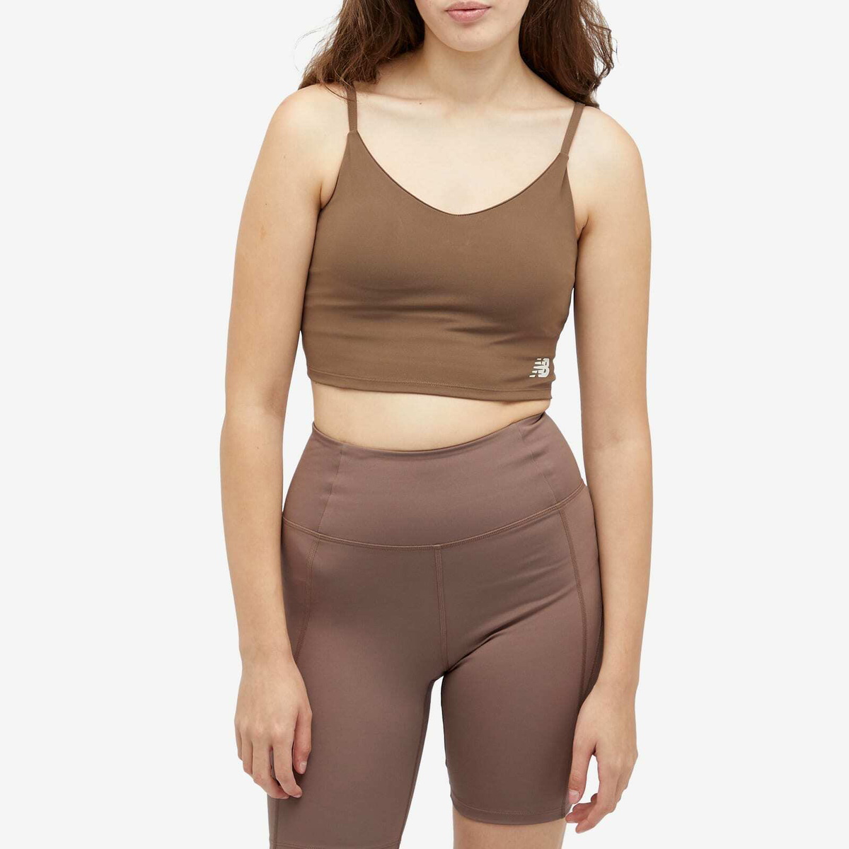 New Balance Women's Soft Bra Top in Dark Mushroom