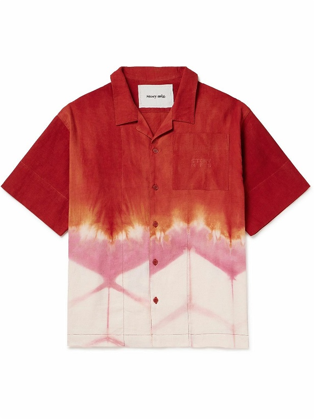 Photo: Story Mfg. - Greetings Camp-Collar Tie-Dyed Cotton and Linen-Blend Shirt - Red