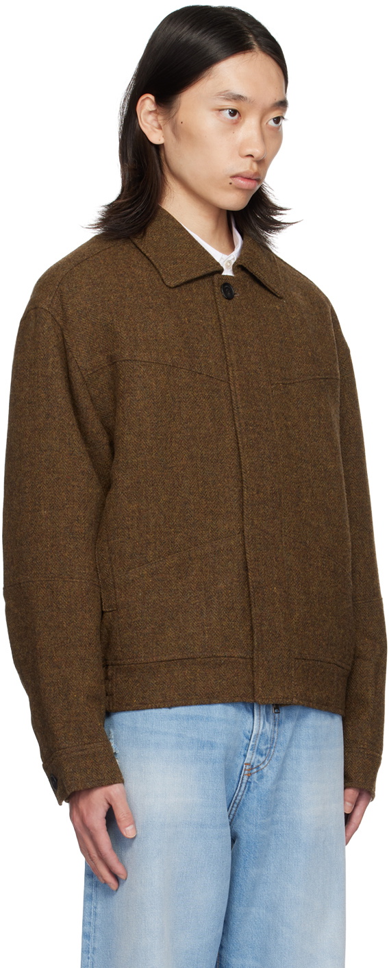 lesugiatelier Brown Herringbone Bomber Jacket