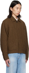 lesugiatelier Brown Herringbone Bomber Jacket