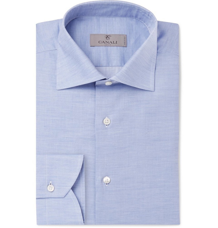 Photo: Canali - Light-Blue Mélange Cotton-Poplin Shirt - Men - Blue