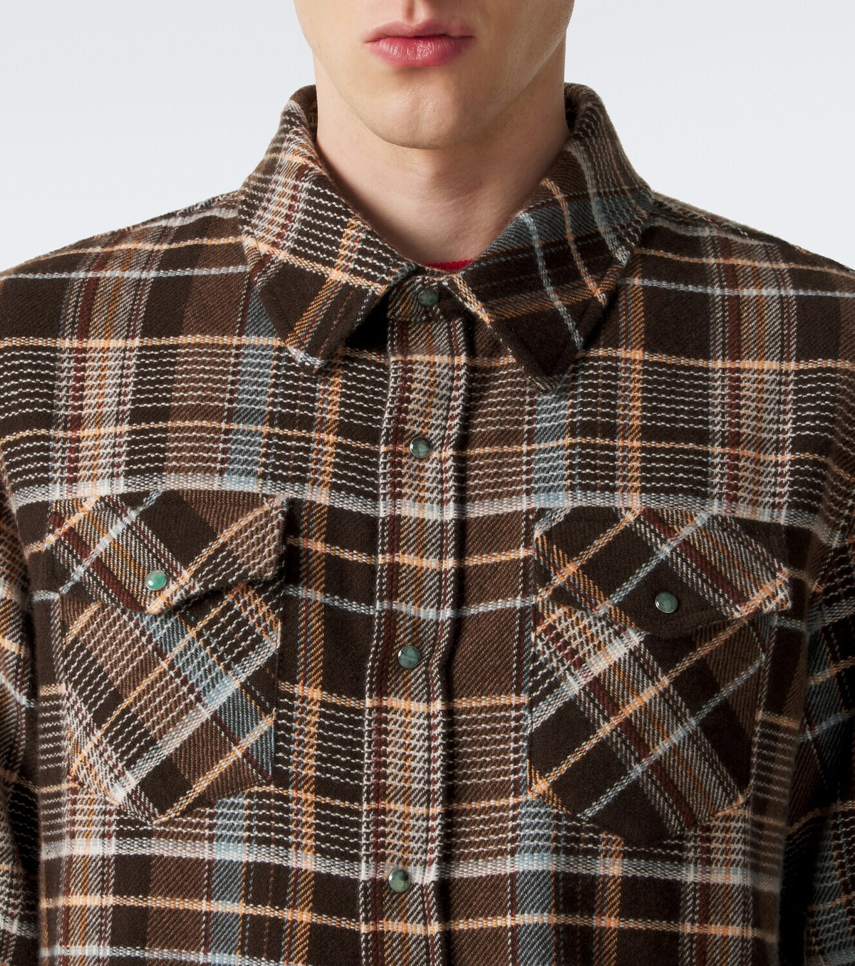 God's True Cashmere Wilderness plaid cashmere shirt with emeralds
