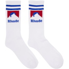 Rhude White and Blue Mountain Logo Socks