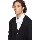 Thom Browne SSENSE Exclusive Navy Stripe Aran Cable Raglan Sleeve V-Neck Cardigan