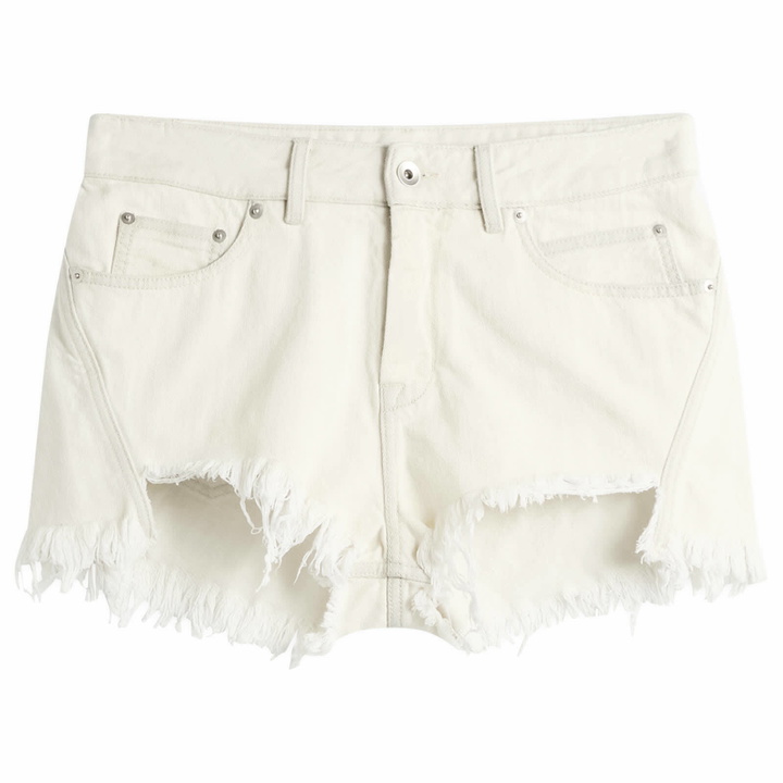 Photo: Rick Owens Women's Bias Cutoff Denim Shorts in Milk Wash