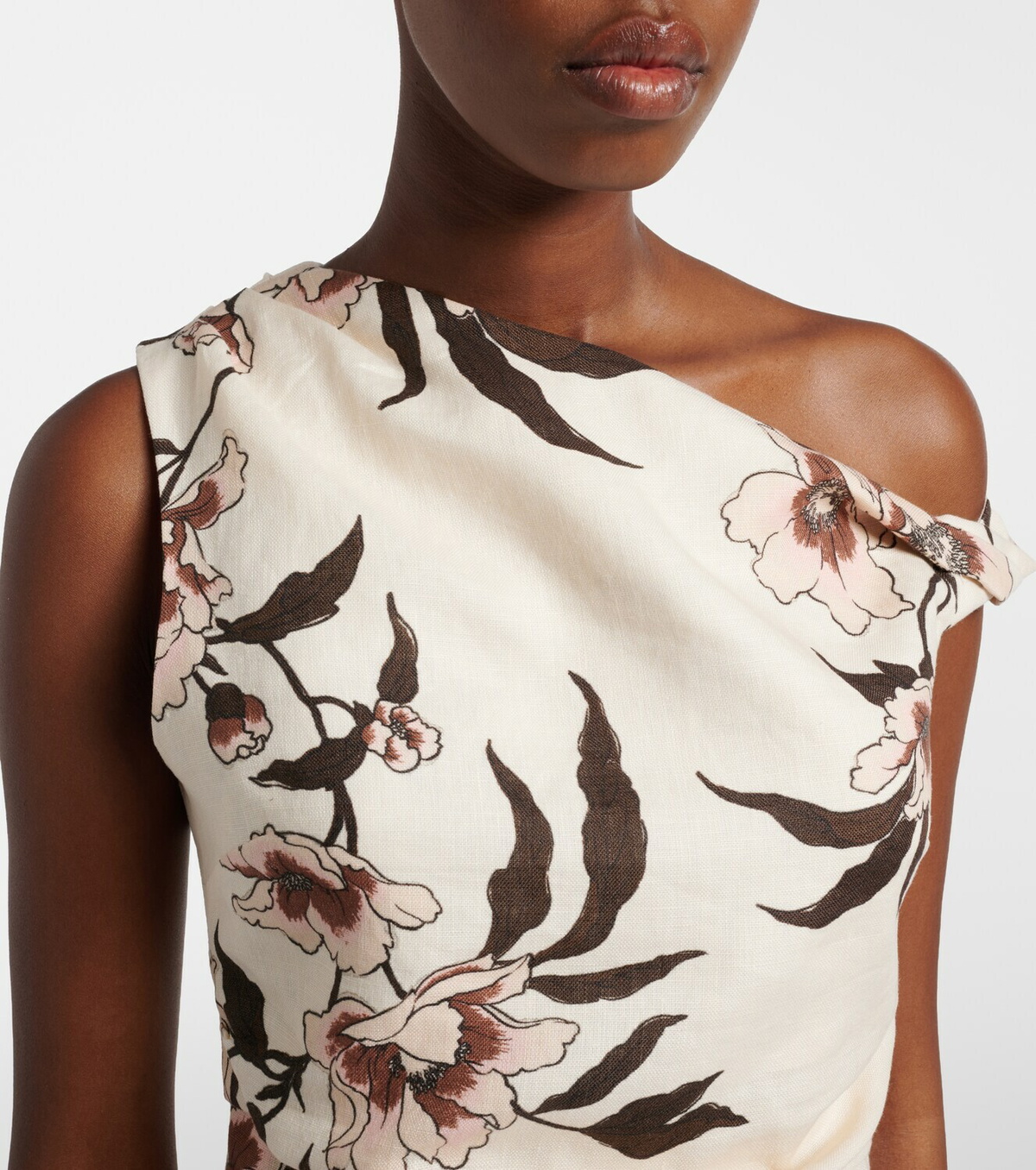 SIR Floral asymmetric linen top