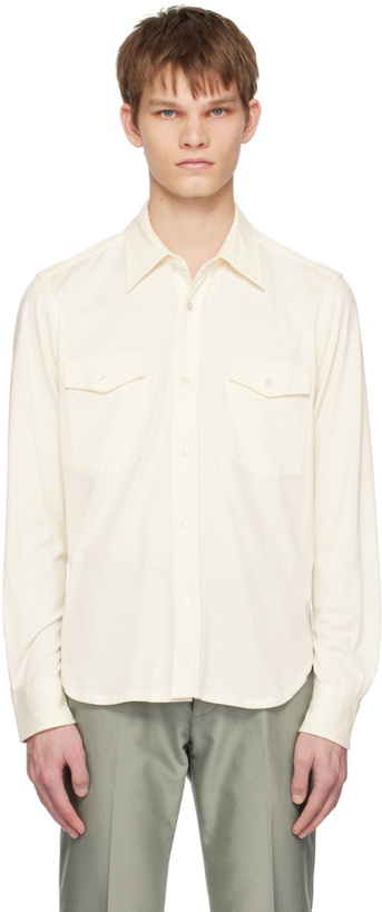 Photo: TOM FORD Off-White Spread Collar Shirt