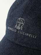 Brunello Cucinelli - Logo-Embroidered Leather-Trimmed Wool-Flannel Baseball Cap - Blue