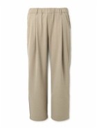 DIME - Straight-Leg Pleated Logo-Embroidered Twill Trousers - Neutrals
