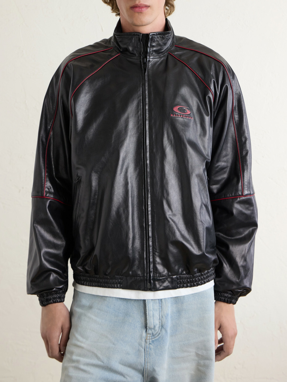 Balenciaga - Logo-Embossed Leather Jacket - Black