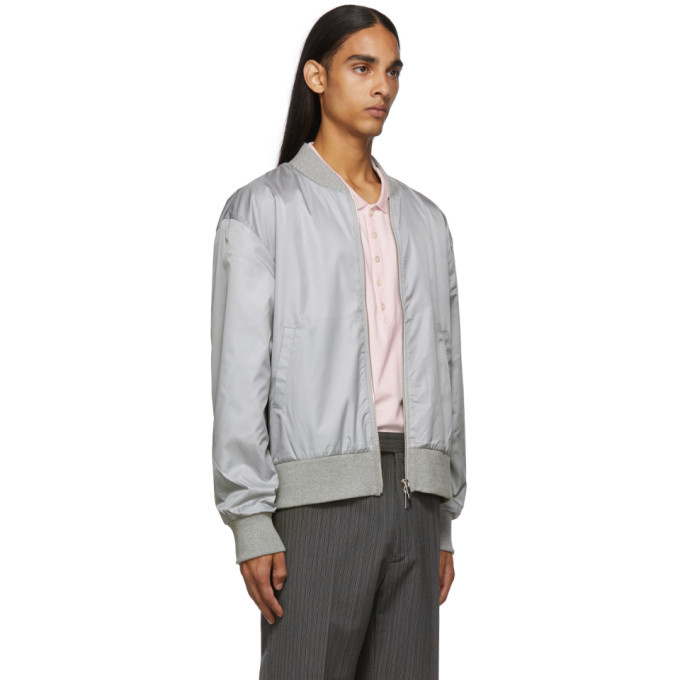 Thom Browne Grey Ripstop Center-Back Stripe Bomber Jacket Thom Browne