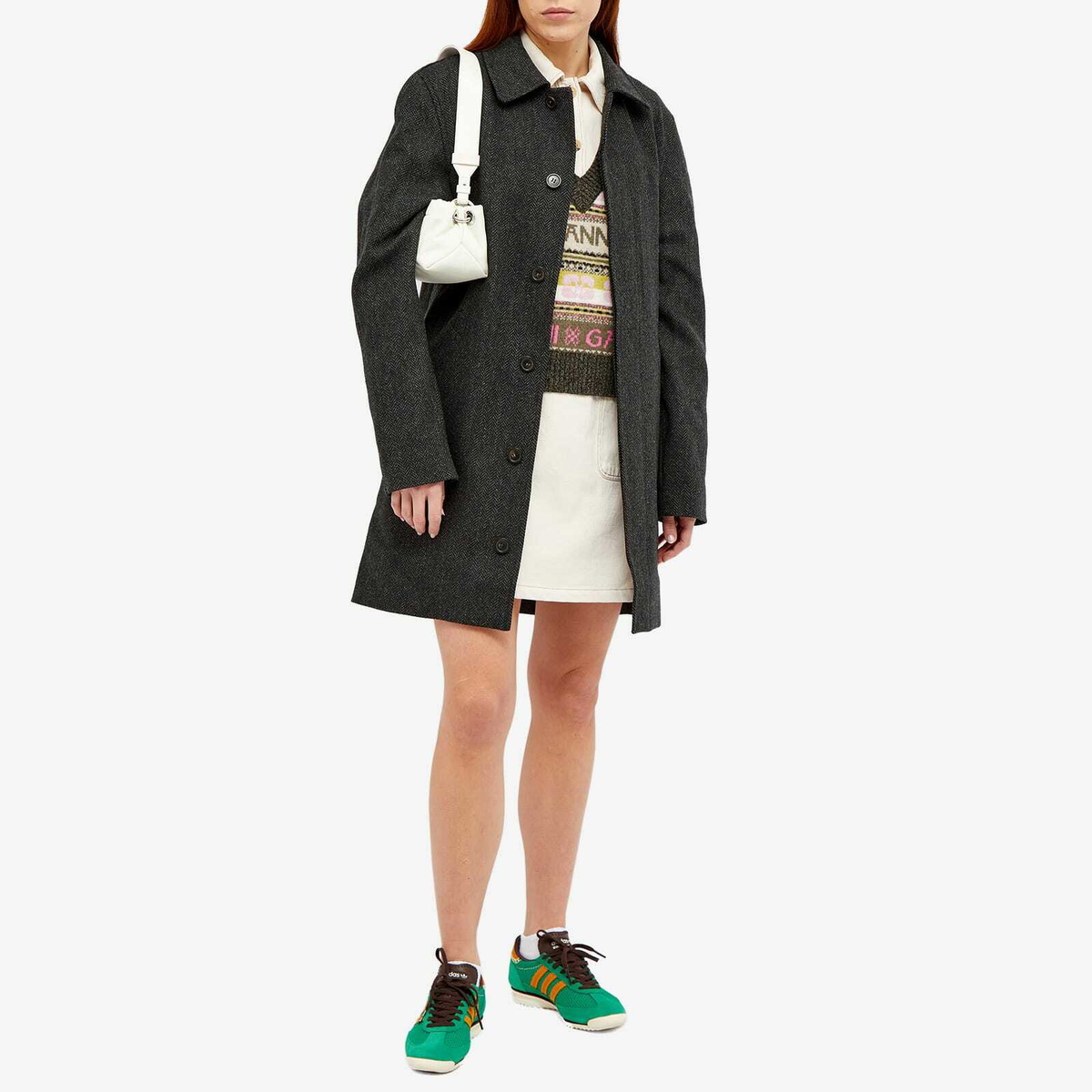 A.P.C. Pete Herringbone Wool Mac in Dark Green