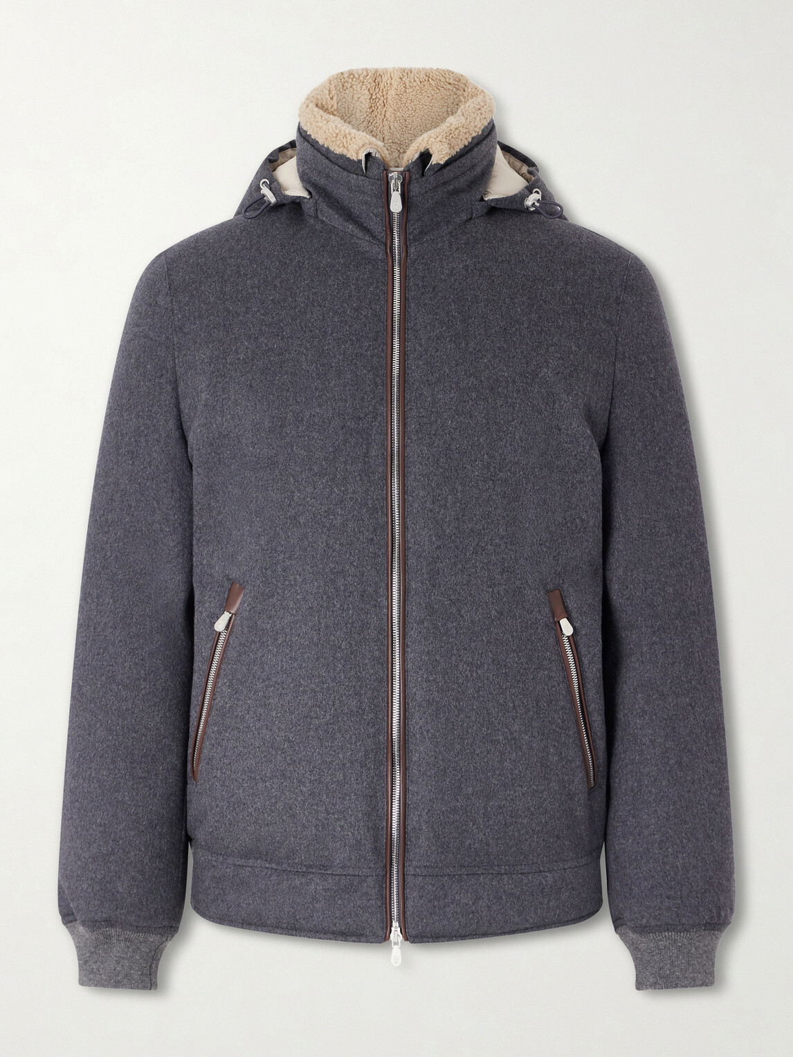 Brunello Cucinelli - Shearling-Trimmed Wool Hooded Down Jacket - Gray