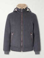 Brunello Cucinelli - Shearling-Trimmed Wool Hooded Down Jacket - Gray