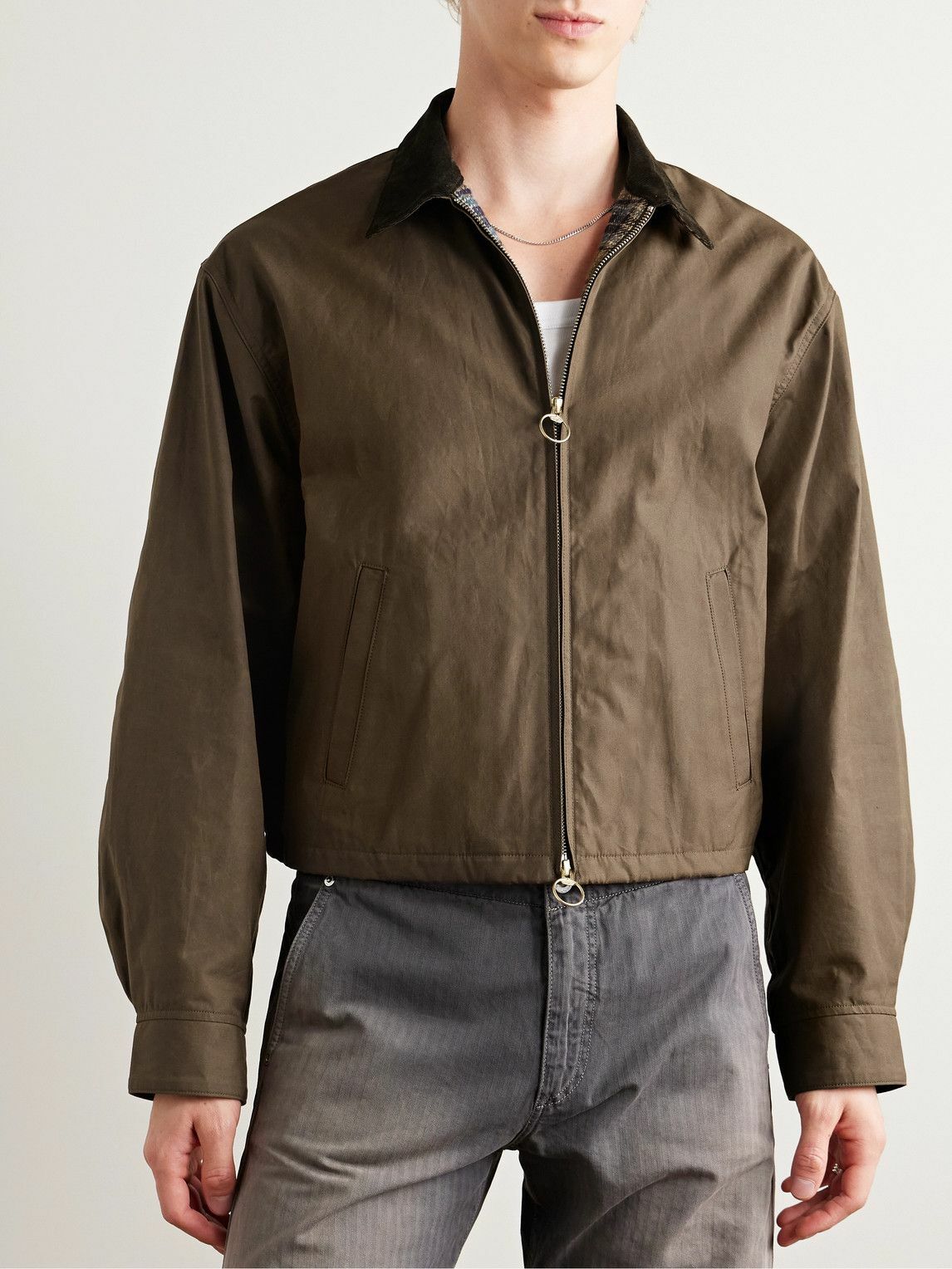 KAPITAL Drizzler Cropped Corduroy-Trimmed Oiled-Cotton