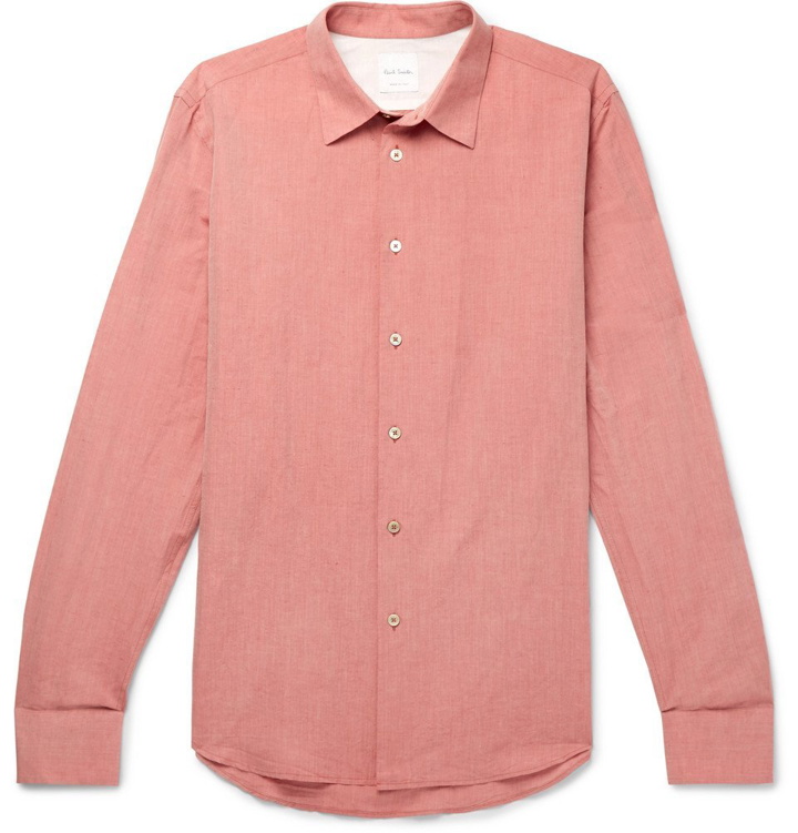 Photo: Paul Smith - Coral Slim-Fit Cotton and Linen-Blend Shirt - Coral