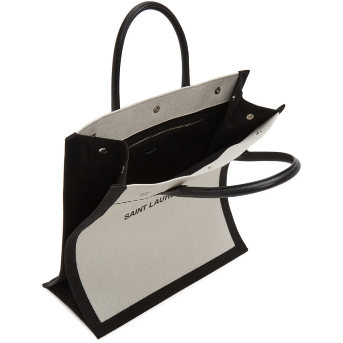 トートバッグ SAINT LAURENT 'Rive Gauche' large shopping bag White/Black Saint Laurent Rive Gauche' Large Shopping Bag In White/Black