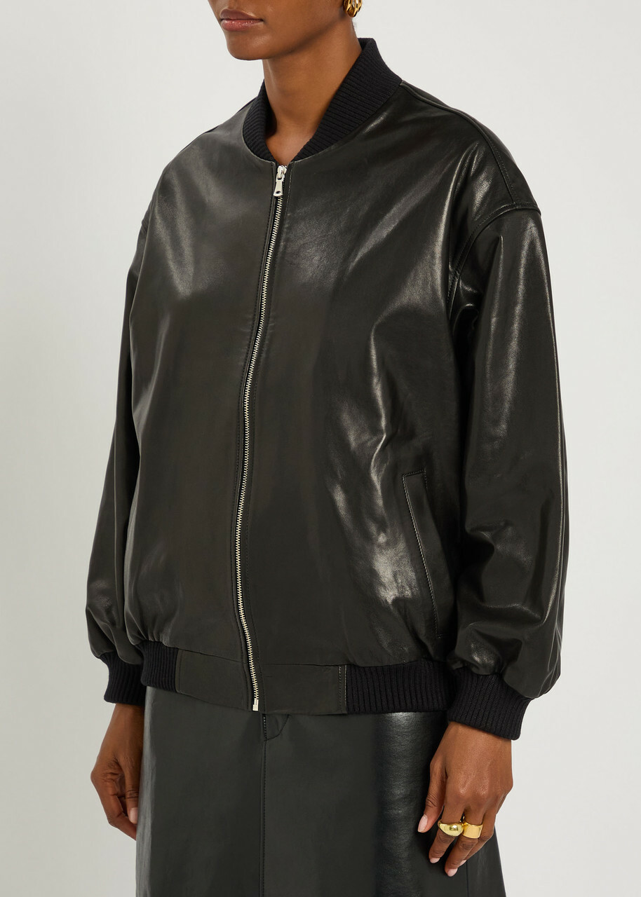 Nour Hammour Marley Leather Bomber Jacket Black