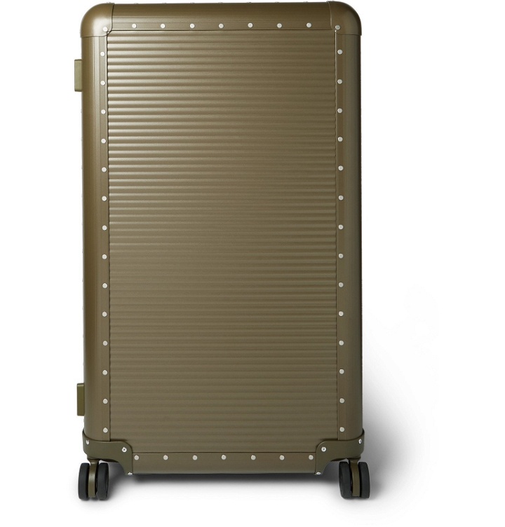 Photo: Fabbrica Pelletterie Milano - Nick Wooster Bank Spinner 84cm Aluminium Suitcase - Green
