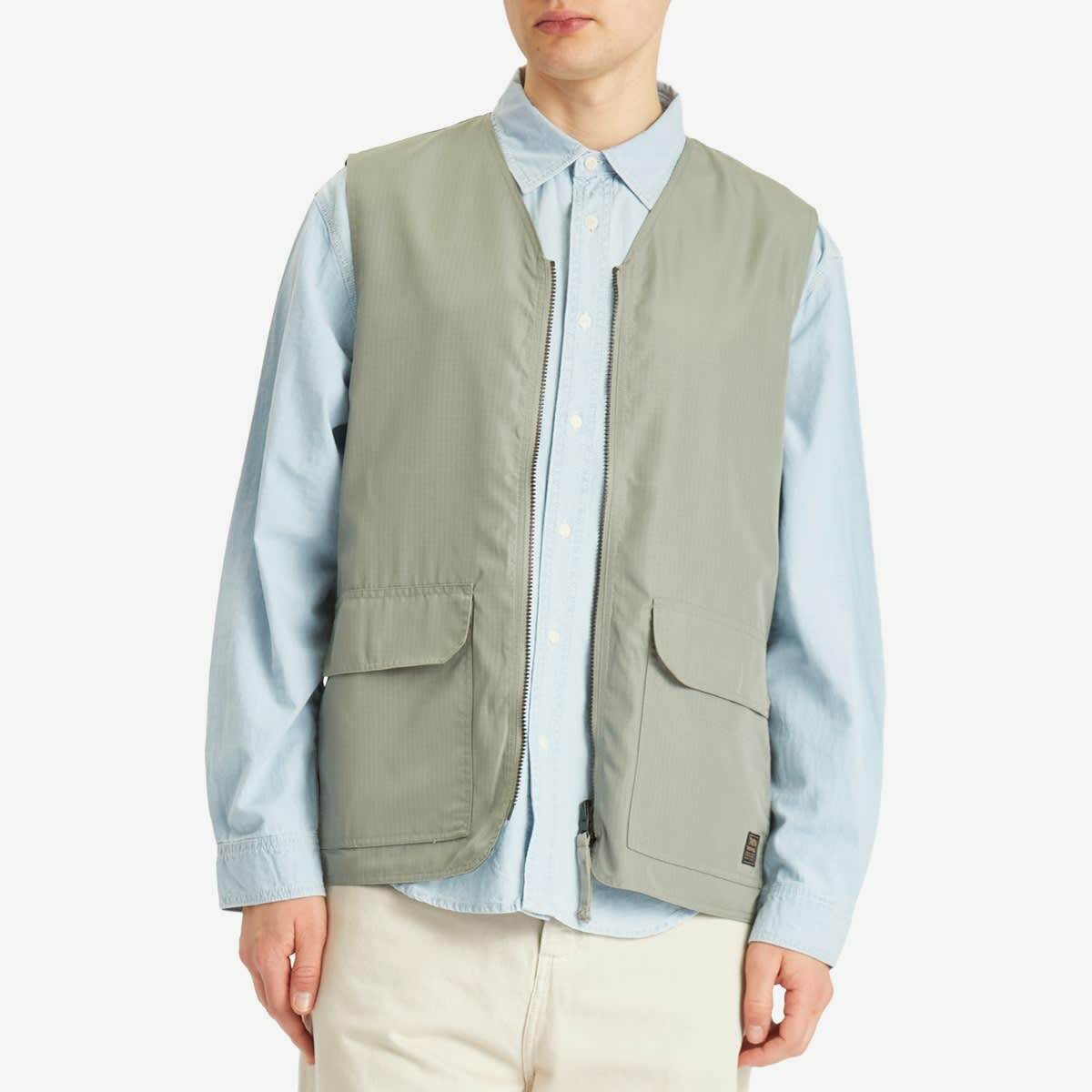 Taion Men's Military Reversible V-Neck Vest in Dark Sage Green